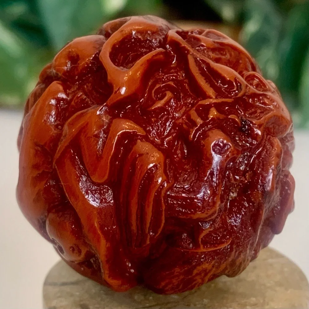 Red Faux Amber Carved Chinese Zodiac Ball 12 Animals Horse Rat Monkey Ram 1.8